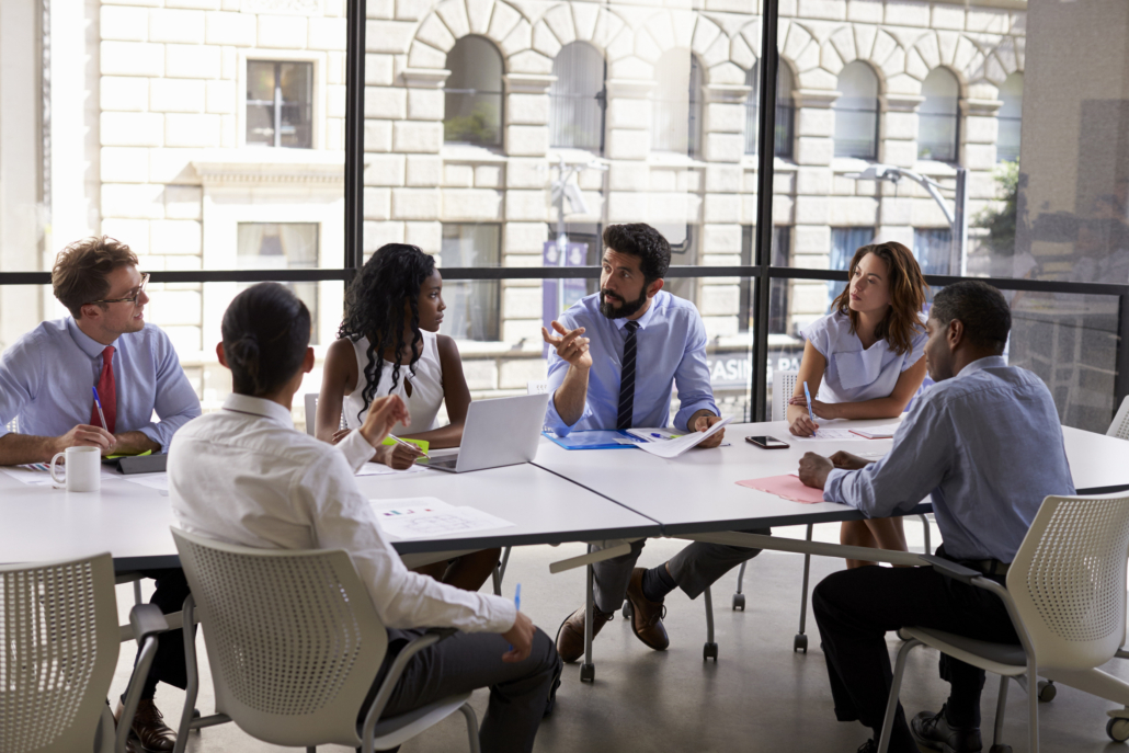 a team on a meeting